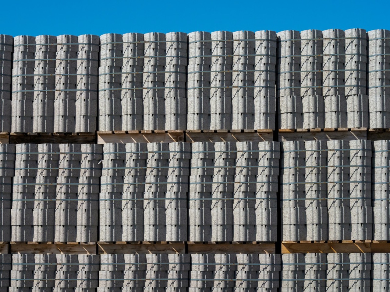 Concrete block and materials staged for a foundation