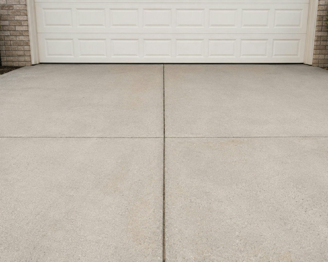Newly poured residential concrete driveway in front of a garage