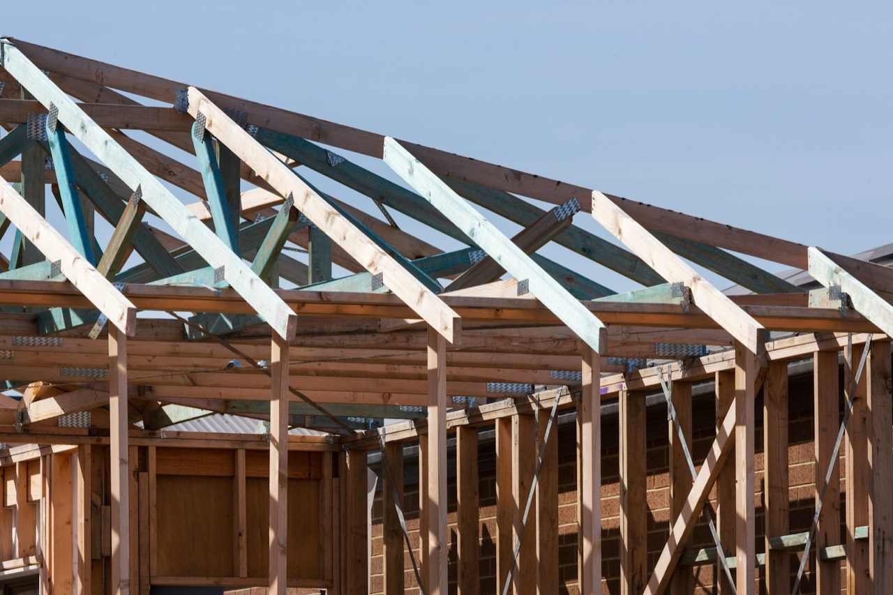 Roof trusses set on a room addition
